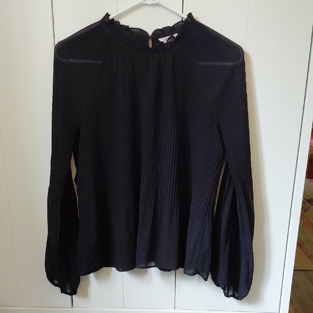Joe Fresh Black Ruffled Mandarin Collar Blouse